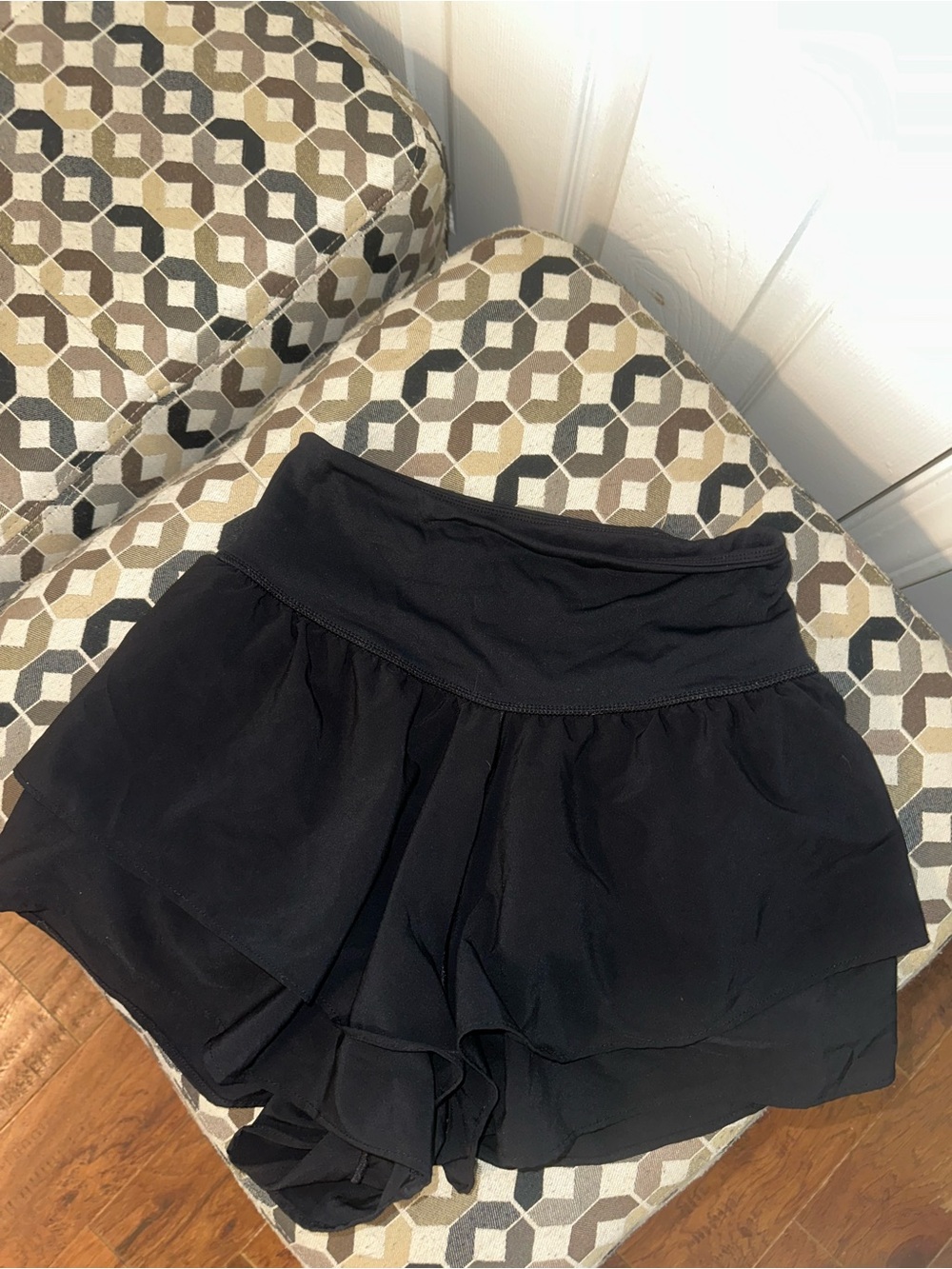 Women’s Black Layered Skort with Fold-Over Waistband